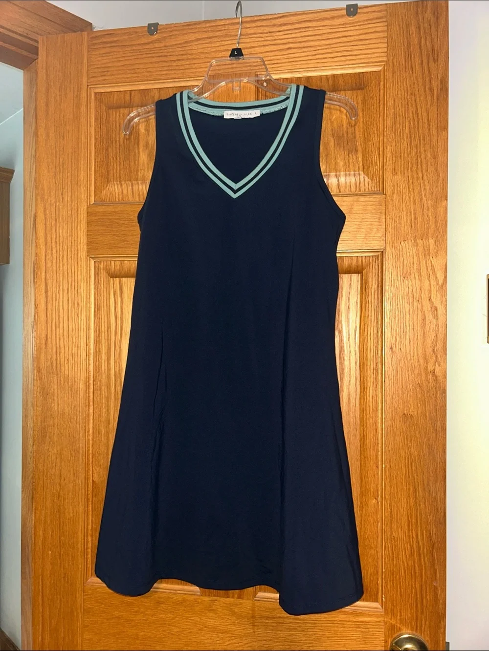 Sincerely Jules Navy Sporty V-Neck Athletic Dress Country Club Prep | Size Large